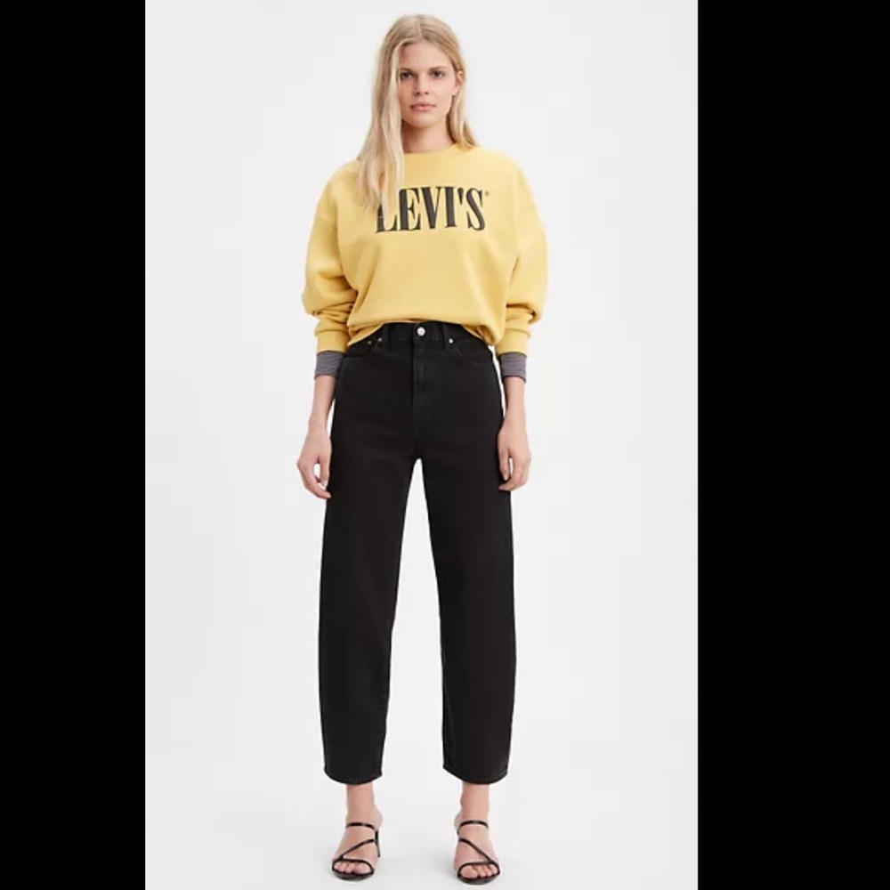 Levi’s Premium Balloon High Rise Black Tapered Cropped No-stretch Jeans Sz 29x28